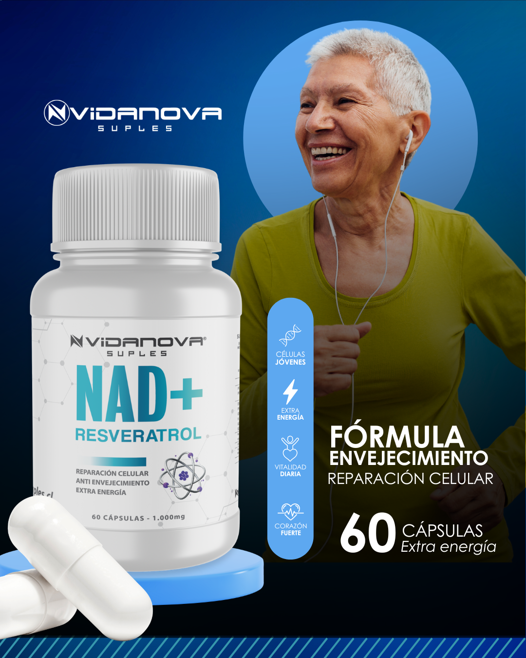 NAD+ RESVERATROL 1000MG 60 CAPS